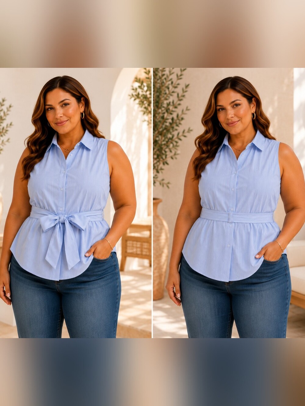 NWT! Lane Bryant Pink Pinstripe Sleeveless Button-Up Top Waist Tie Plus Size 28